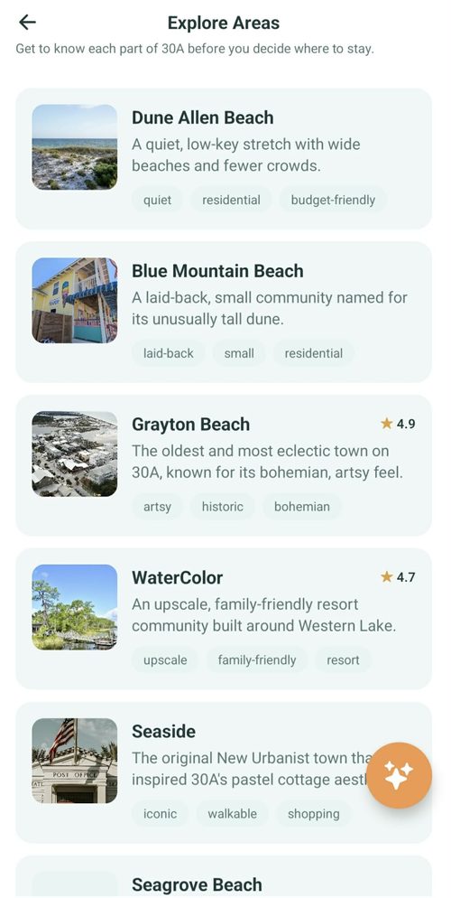 In 30A AI concierge explore screen
