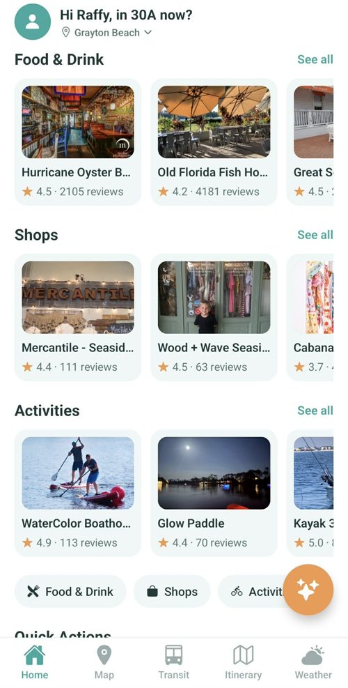 In 30A home screen with live parking status