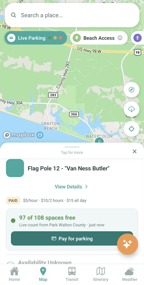In 30A map and discovery screen