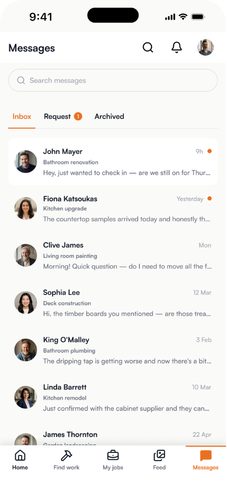 Trades Marketplace Platform mobile messages screen