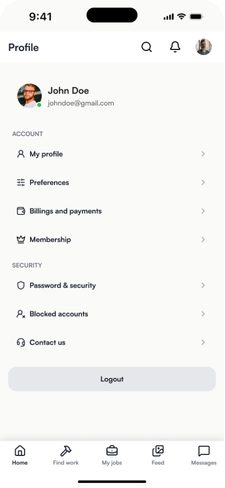 Trades Marketplace Platform mobile profile screen