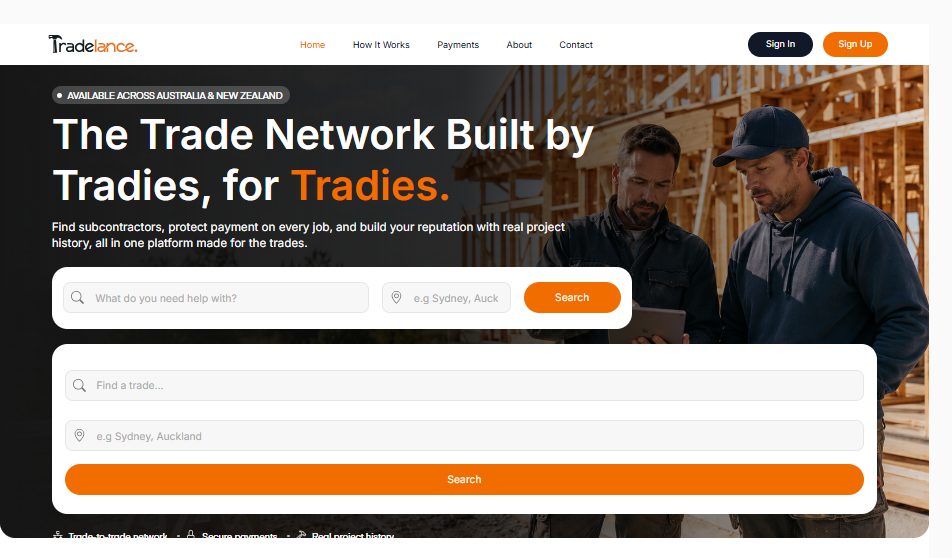 Trades Marketplace Platform web homepage