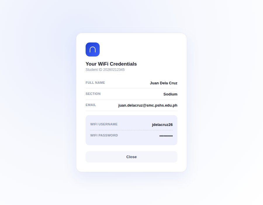 Student WiFi Credentials Portal mockup